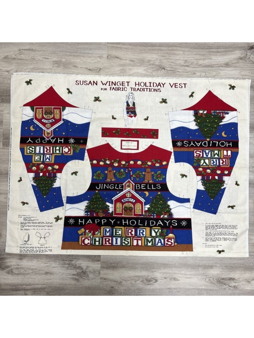 Susan Winget Christmas Cut & Sew Fabric Panel Jingle Bells School Teachers Vest